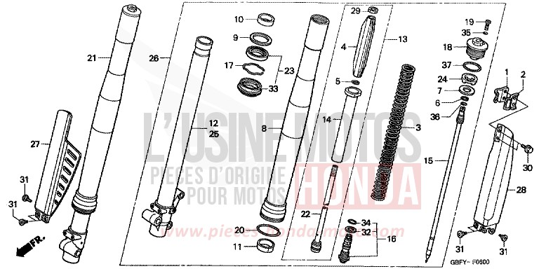 GABEL, VORNE von CR80R "große Räder" EXPLOSION RED (R254) von 2002